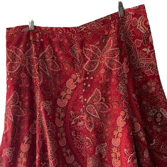 LIZ & CO | NWOT PAISLEY MIDI SKIRT PURE COTTON BOHO FLARED LINED RICH RED | 16 - Picture 2 of 8